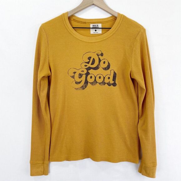 Back When‎ Anthropologie Shirt Womens Small Yellow Thermal Waffle Knit Boho - Picture 4 of 12